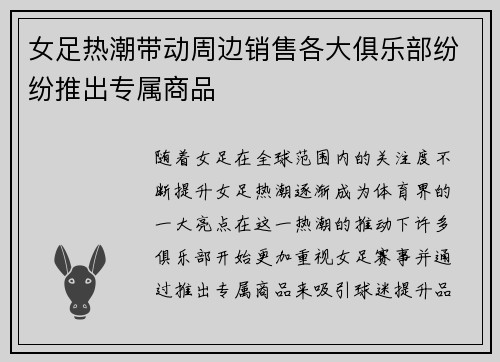 女足热潮带动周边销售各大俱乐部纷纷推出专属商品 女足热潮带动周边销售各大俱乐部纷纷推出专属商品